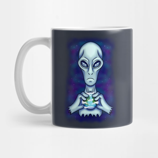 Grey Alien with Earth by Bluekittie